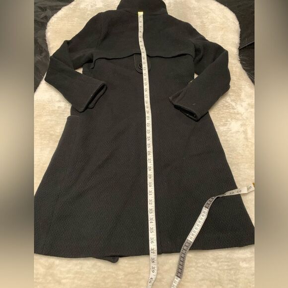 Soia & Kyo Trench Coat Womens Large Black Wool Button up Cowl Neck - Picture 8 of 9